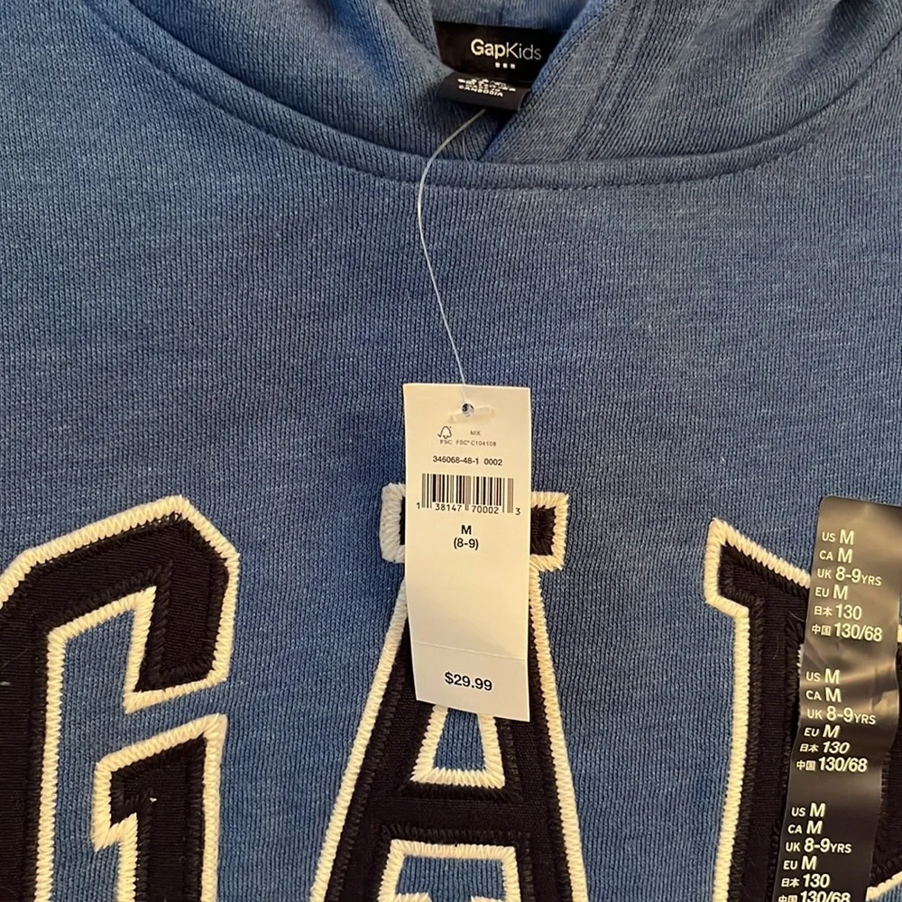 Gap Kids Royal Blue Cotton-Blend Hoodie Sweatshirt Gift-ready Medium 8-9